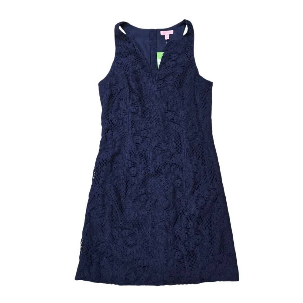 Lilly Pulitzer Augusta Shift Dress Women 10 Navy NWT Drippy Paisley Lace 76291